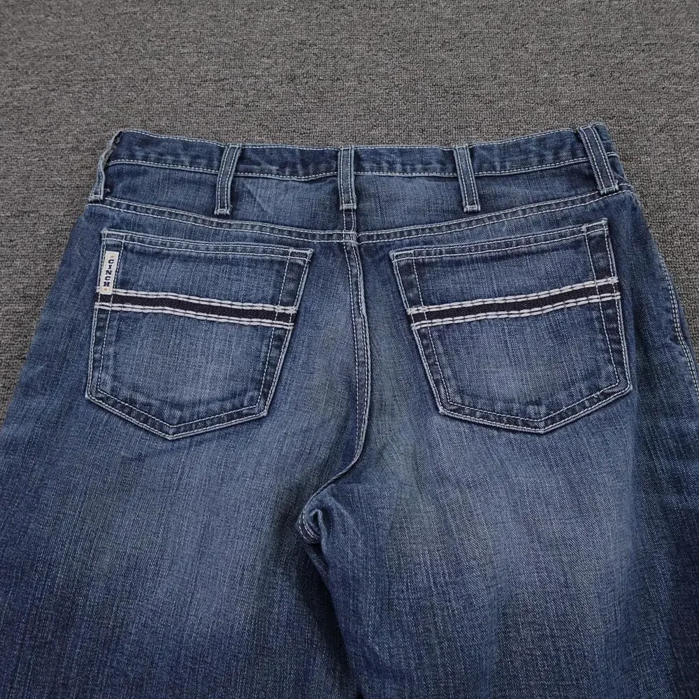 Cinch Jeans Mens 35x32 Blue Medium Wash Relaxed Bootcut Distressed Denim MB92834